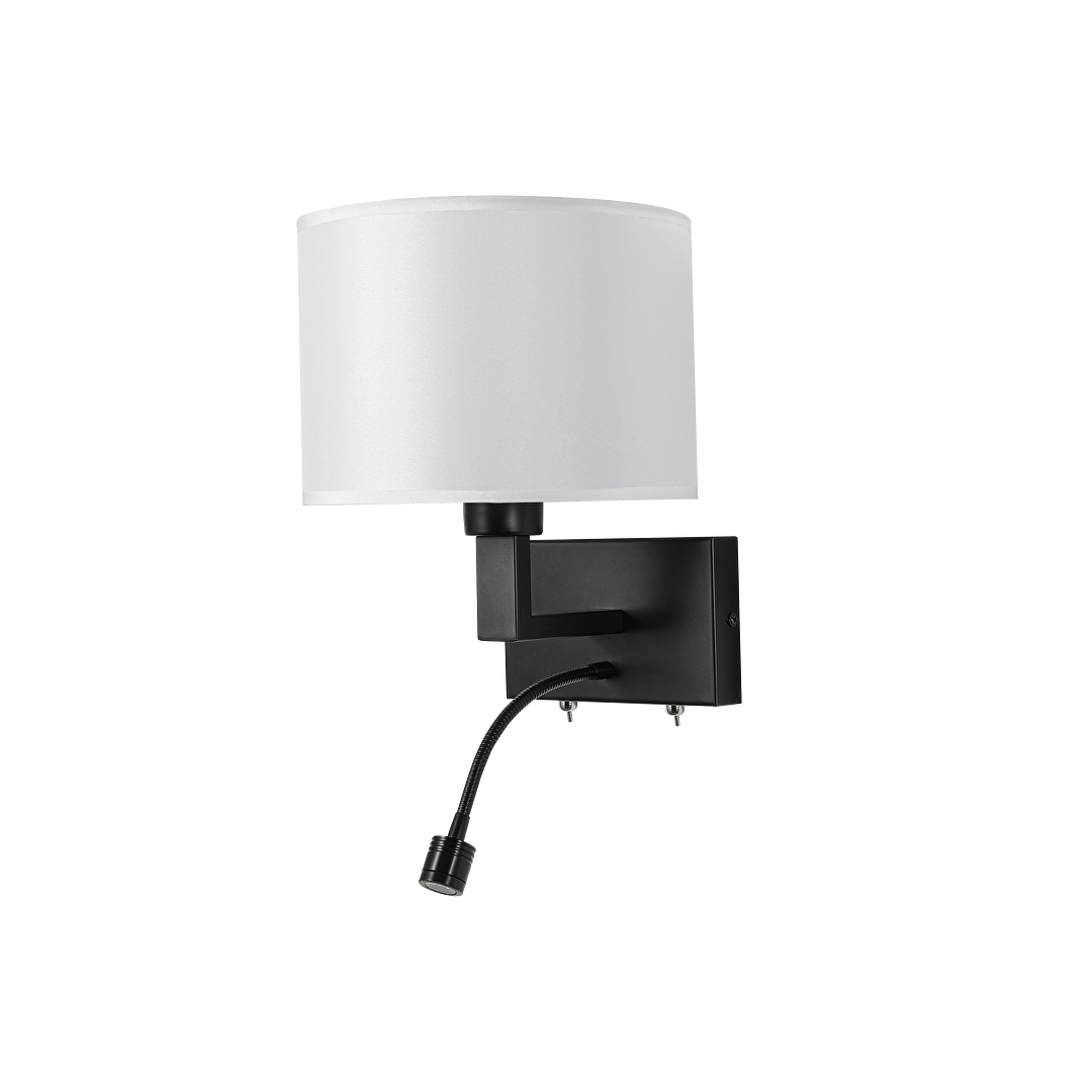 Лампа за стена с абажур и вграден насочен LED осветител, Е27, max 10W LED/1W, 3000K, IP20, черен