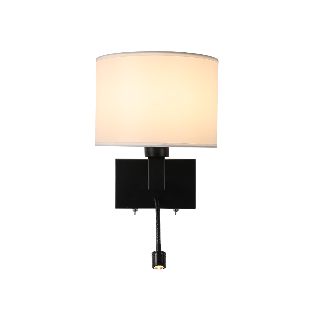 Лампа за стена с абажур и вграден насочен LED осветител, Е27, max 10W LED/1W, 3000K, IP20, черен