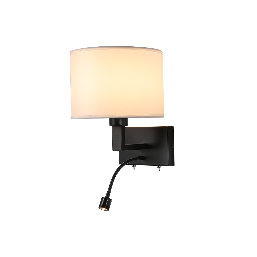 Лампа за стена с абажур и вграден насочен LED осветител, Е27, max 10W LED/1W, 3000K, IP20, черен