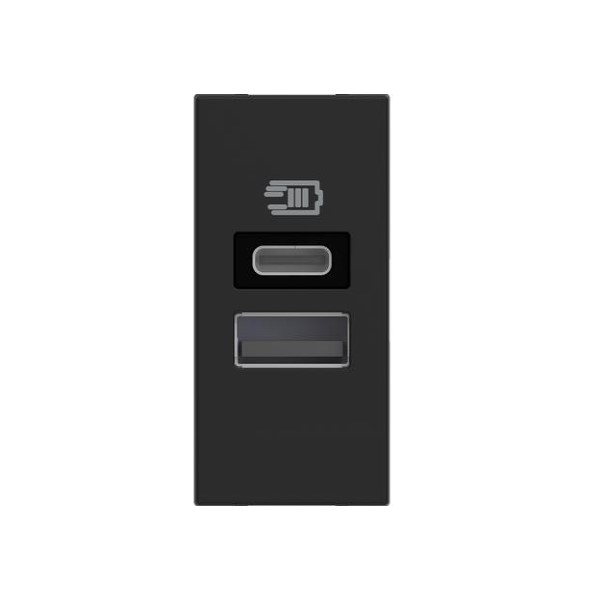 Розетка 2xUSB за зареждане тип A+C 3A 15W 1 мод. цвят Черен /блистер/ Classia Bticino