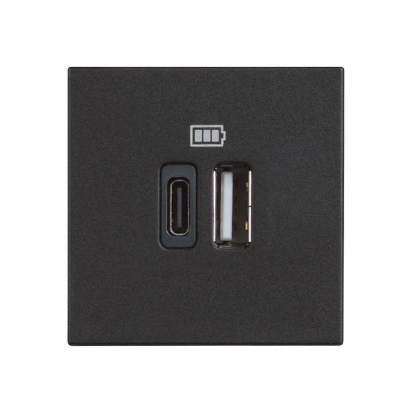 Розетка 2xUSB за зареждане тип A+C 3A 15W 2 мод. цвят Черен /блистер/ Classia Bticino