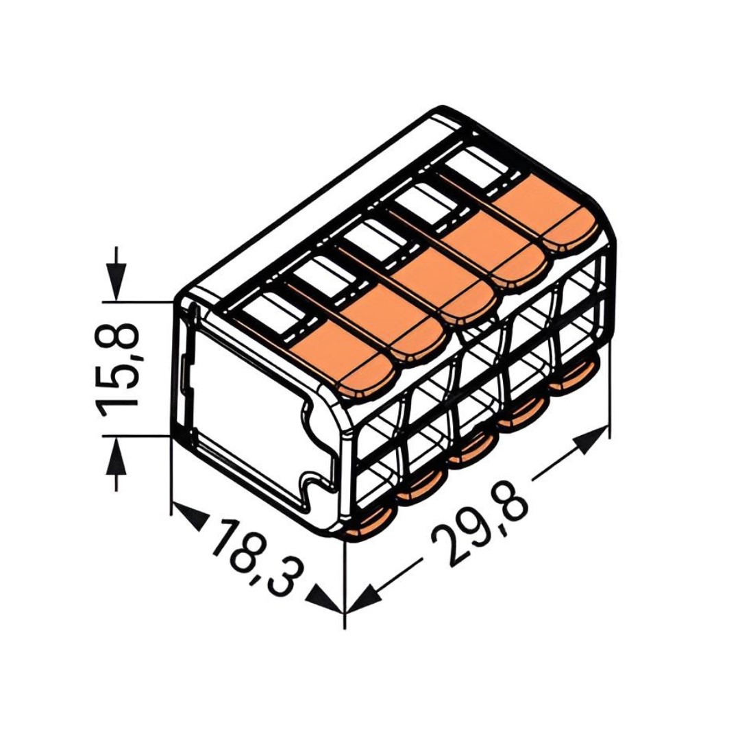 Инсталационна клема с лост Wago, макс. 4 mm², 10 проводника, Прозрачен (15 бр. в кутия)