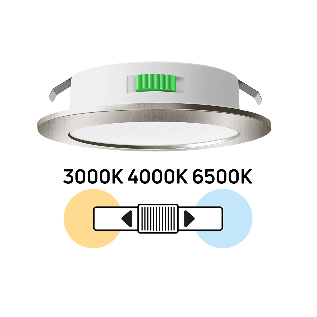 Мебелна LED луна за вграждане, кръг, 4W, 3000K/4000K/6500K, 12V DC, IP44, сатен никел
