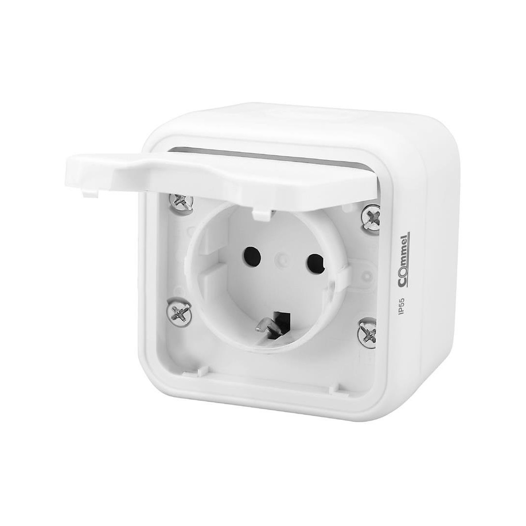 Контакт шуко за открит монтаж IP55 цвят Бял Bura Commel