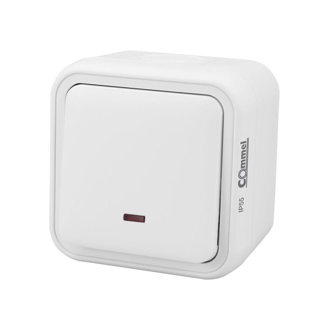 Бутон с подсветка за открит монтаж IP55 цвят Бял Bura Commel