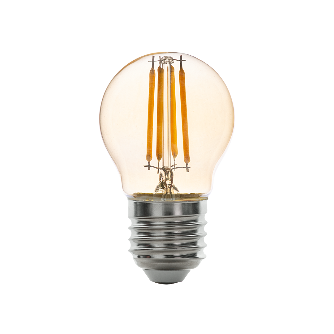 LED filament лампа топка, димираща, 4W, E27, 1800K, 220-240V AC, амбър