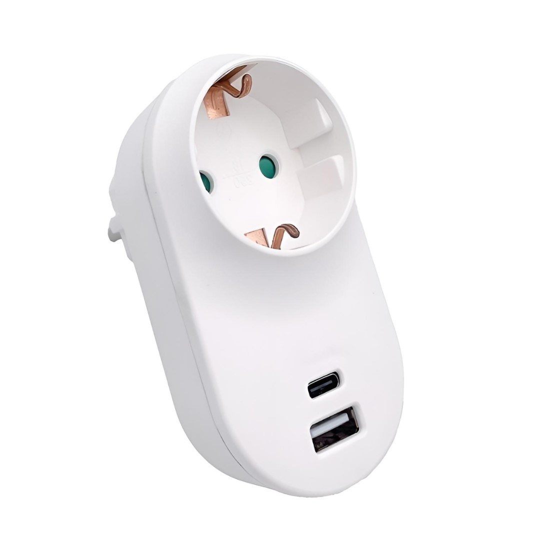 UNIX-C Адаптер за контакт с 1 Шуко гнездо, 2xUSB-3.1A, 16A, 3680W, Бял