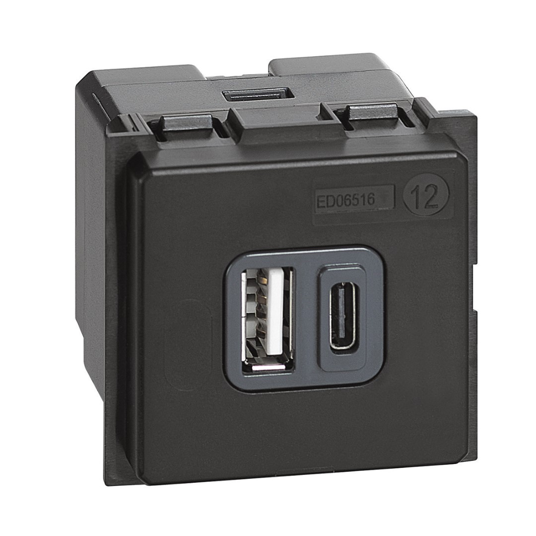 Розетка 2xUSB за зареждане тип A+C 3A 15W 2 мод. Living Now Bticino