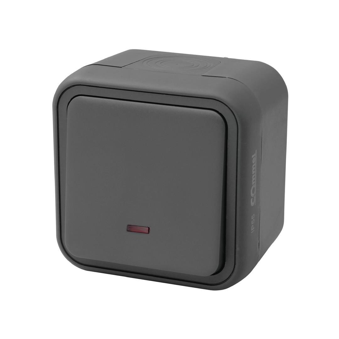 Бутон с подсветка за открит монтаж IP55 цвят Антрацит Commel