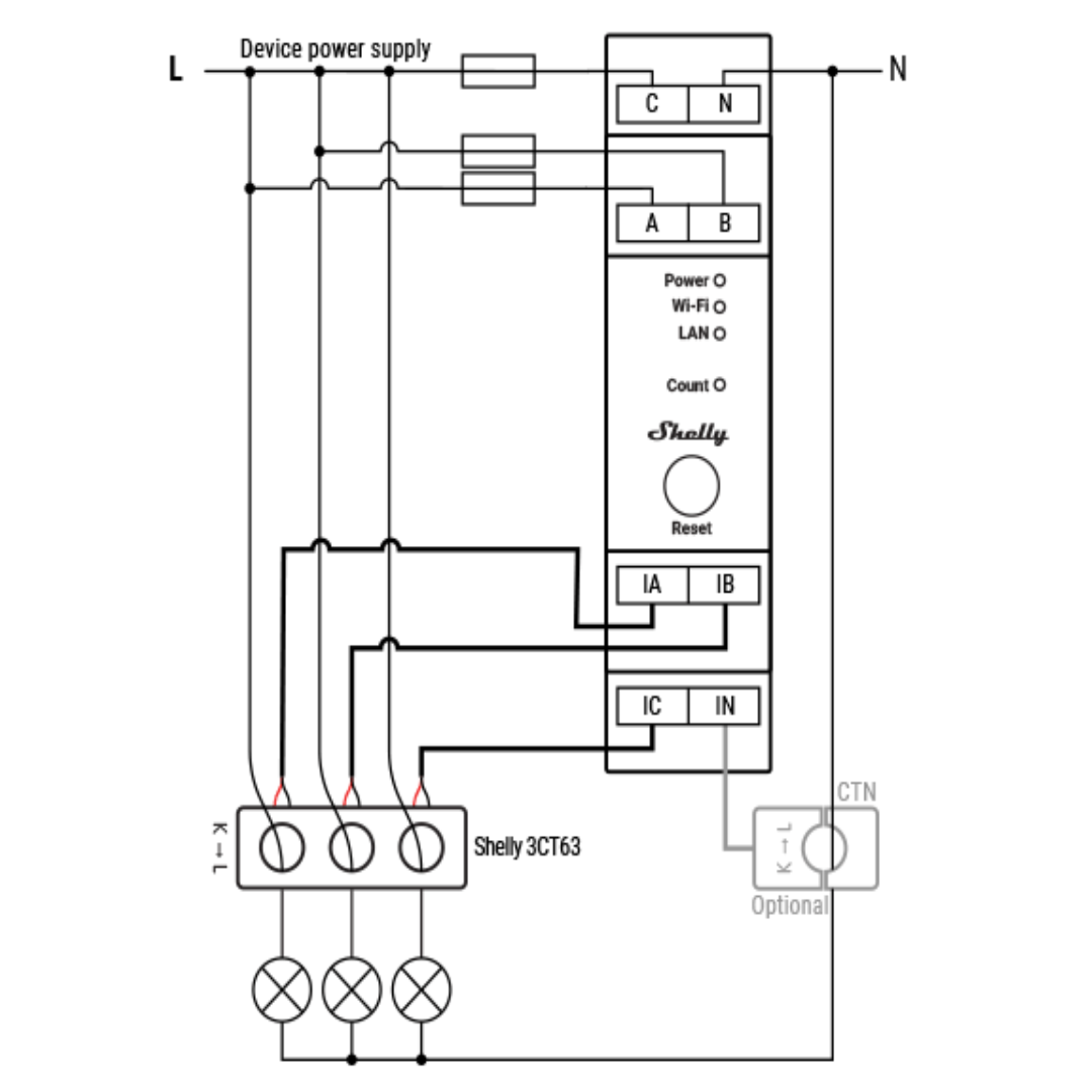 Трифазен Smart мерител 3х 63A за DIN монтаж Shelly PRO 3EM-3CT63