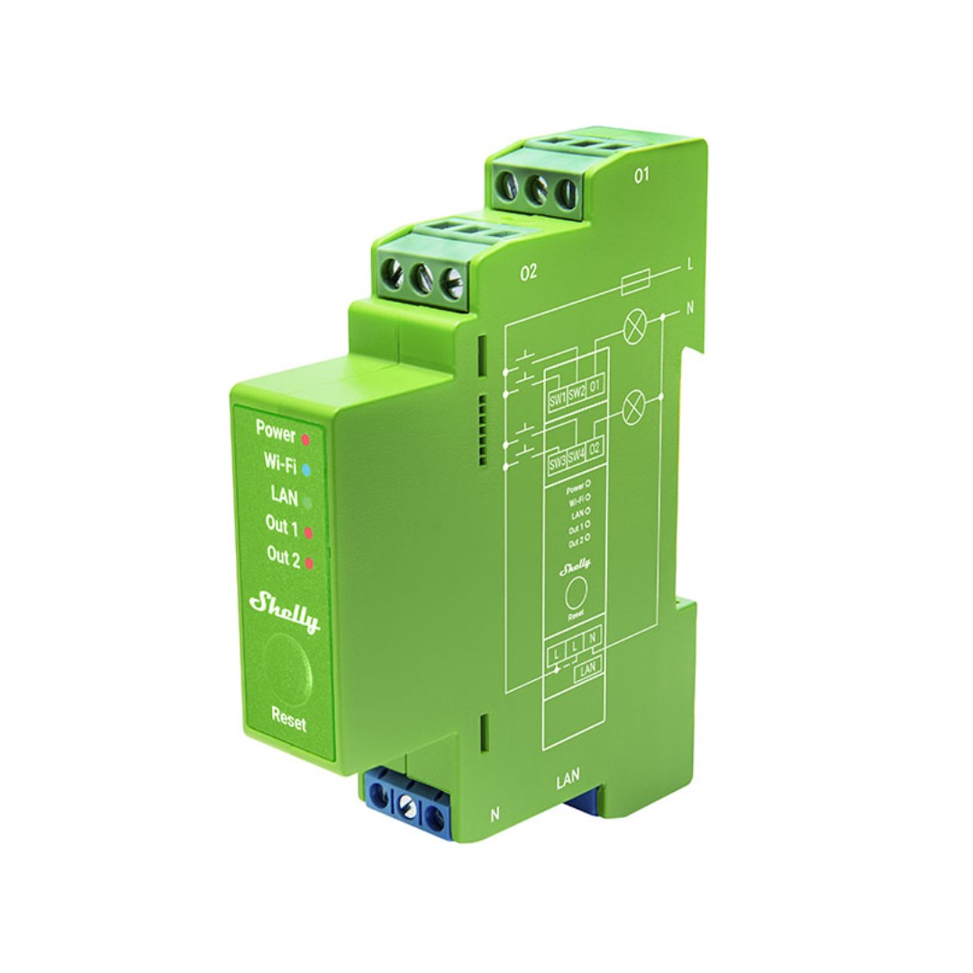 Димер Smart 2х 200VA с мерител за DIN монтаж Shelly PRO Dimmer 2PM