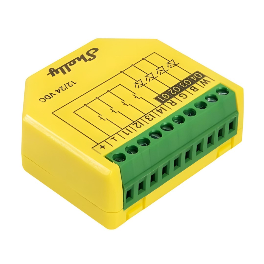 Микромодул Smart реле 4х димер за ленти 120W@12V, 240W@24V Shelly Plus RGBW PM