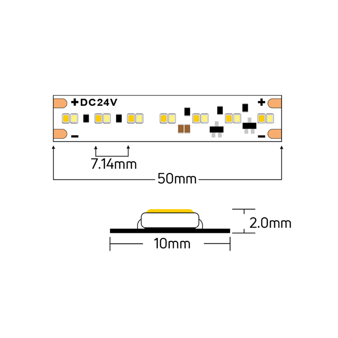 Професионална LED лента 12W/m, Dim-to-warm, 1800K-3000K, 24V DC, 280LEDs/m, SMD2216, 5m