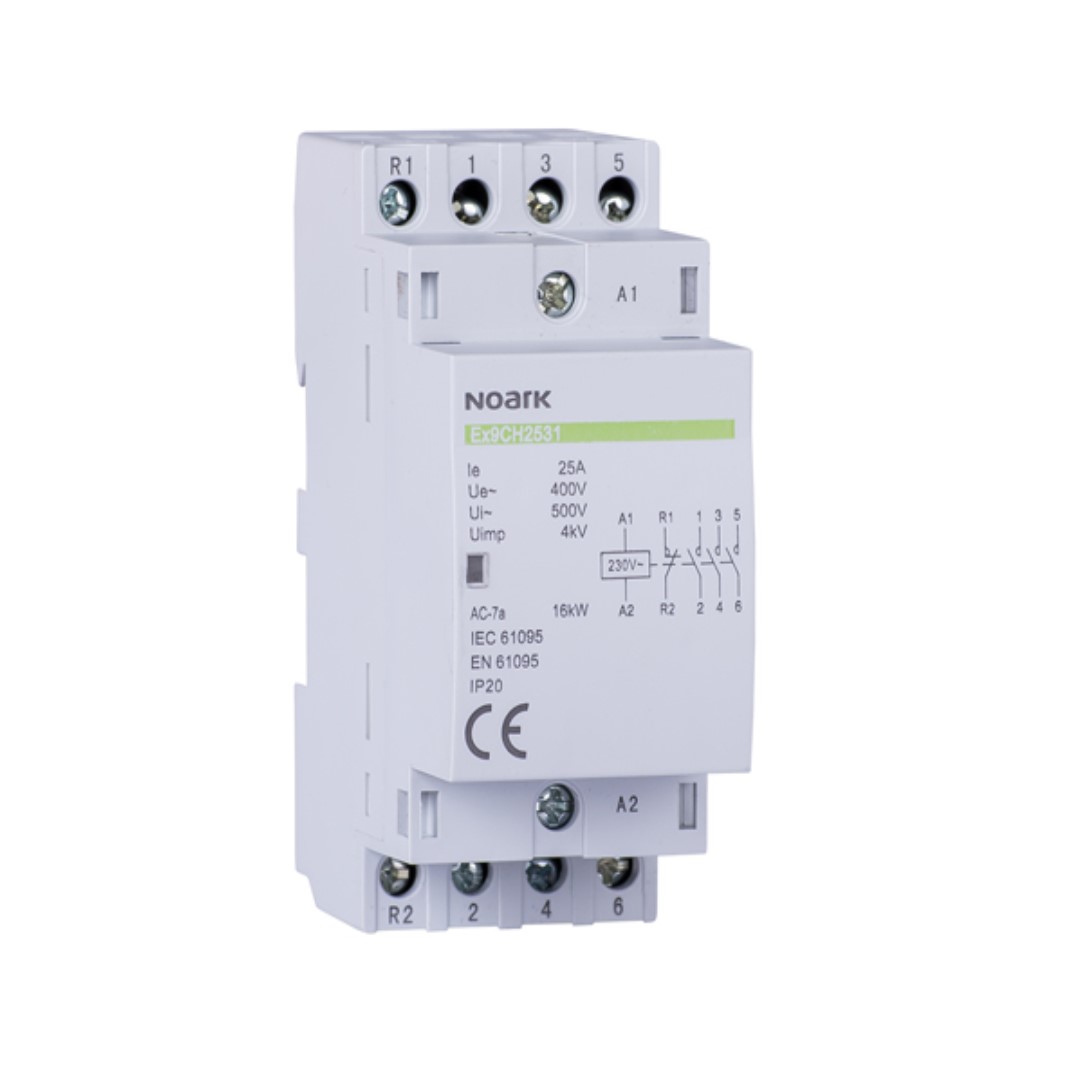 Инсталационен контактор, 25 A, напр. на бобината 230 V, 4 NO контакти