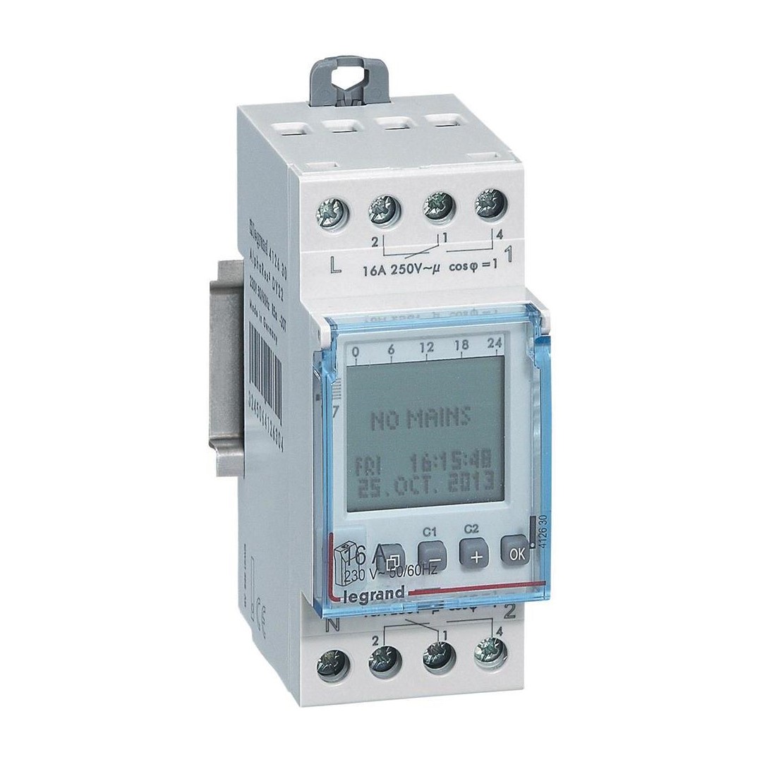 Реле за време, астрономично годишно, с LCD дисплей, 168x 1s, 2c/o 16A, 230Vac 2 модула Legrand