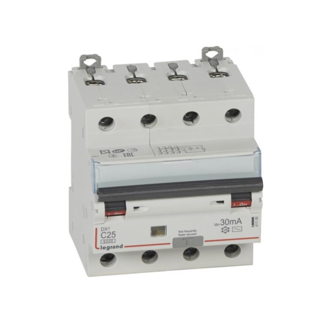 ДТЗ комбинирана DX3 4P 25A крива C 30mA тип AC 6kA 4 мод. Legrand