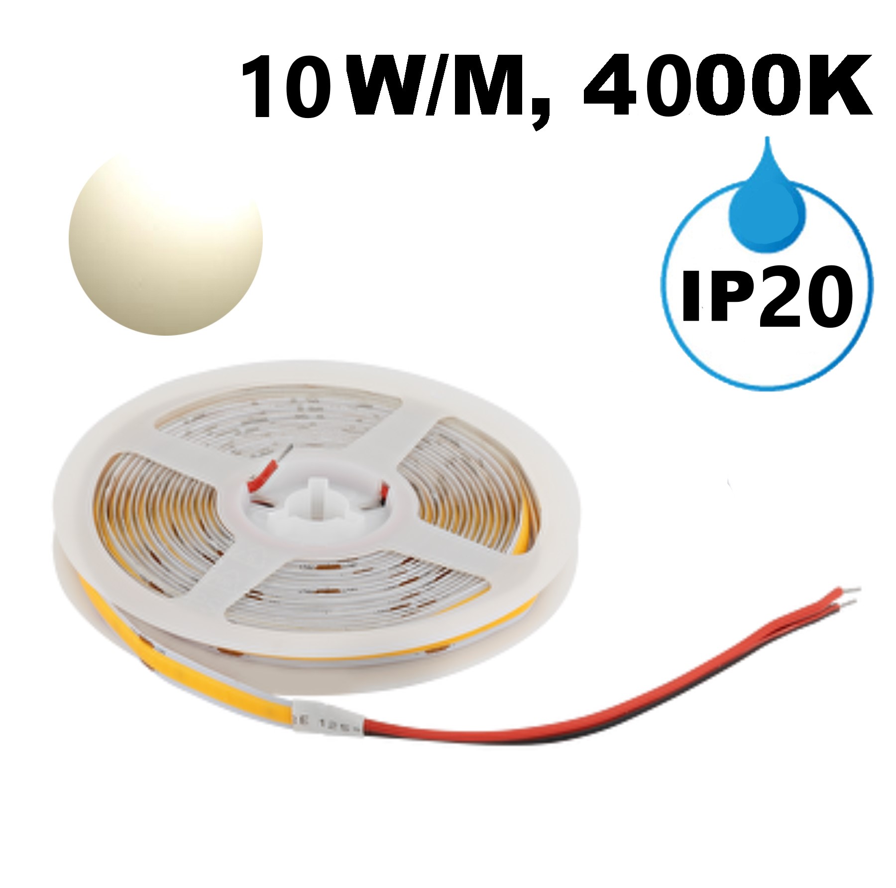 Професионална LED лента 10W/m, 4000K, 24V DC, 320 LEDs/m, COB