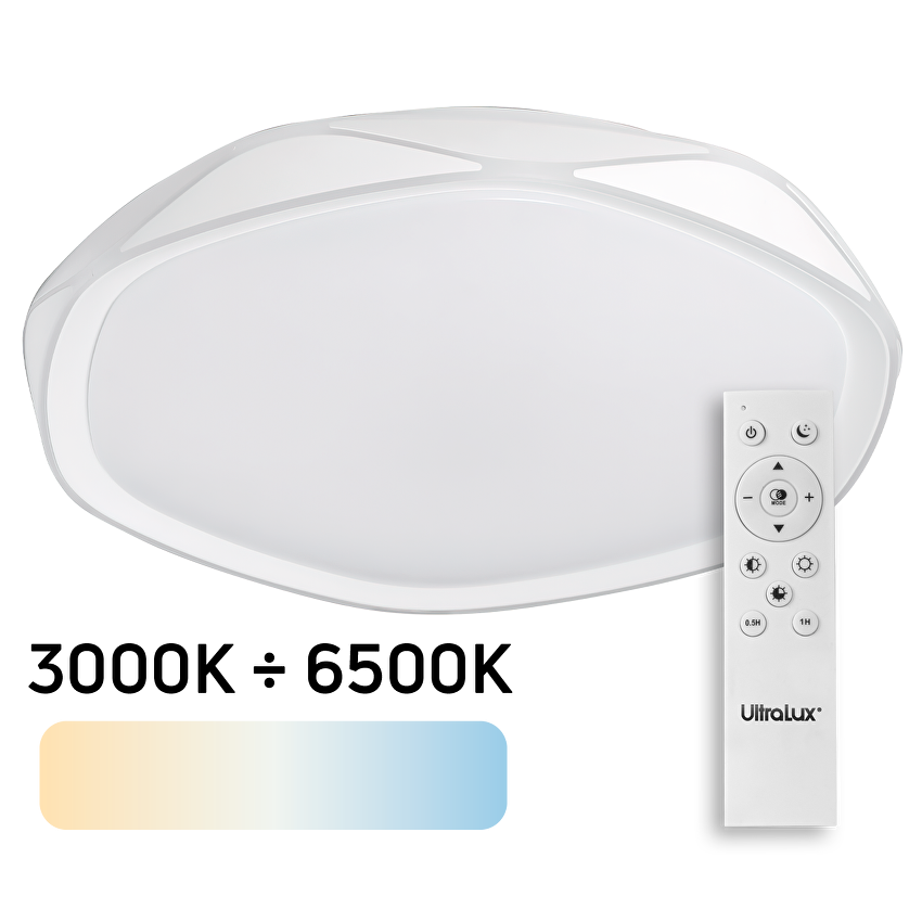 LED Димираща CCT плафониера с дистанционно управление, бяла, max. 72W, 3000K-6500К, 220-240V AC, кръг, IP20