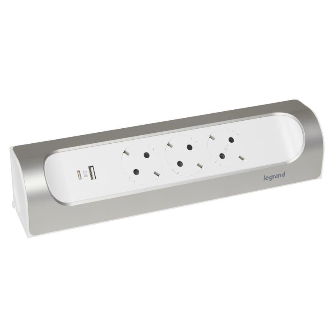 Разклонител ъглов сив 3x2P+E без кабел с USB A+C 3A 15W Corner NEW Legrand