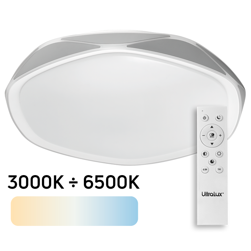 LED Димираща CCT плафониера с дистанционно управление, Сива, max. 72W, 3000K-6500К, 220-240V AC, кръг, IP20