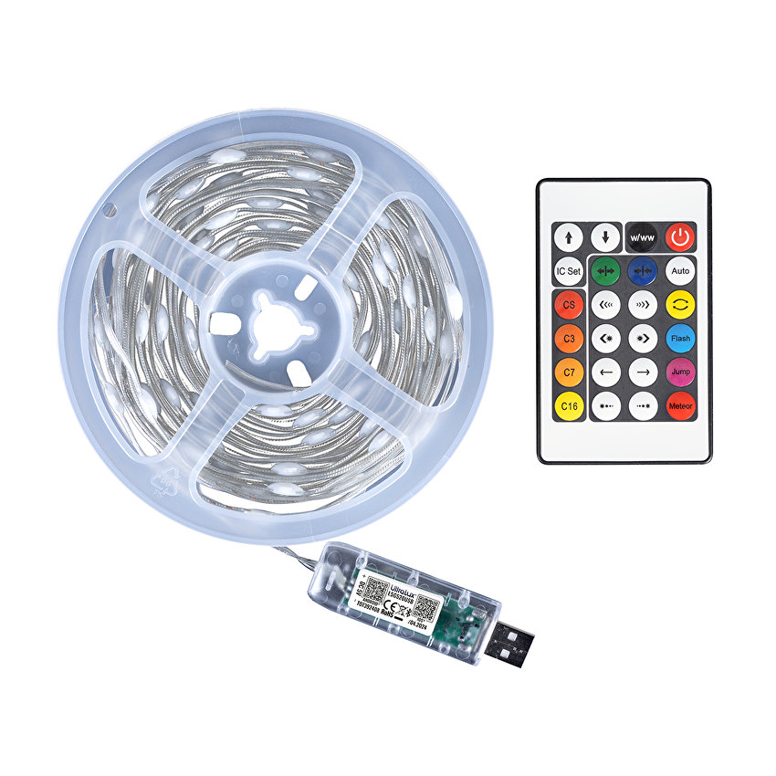LED USB Амбиентно осветление, 1W/m, RGB, 5V DC, SMD3939, 20m, 10 LEDs/m, IP65