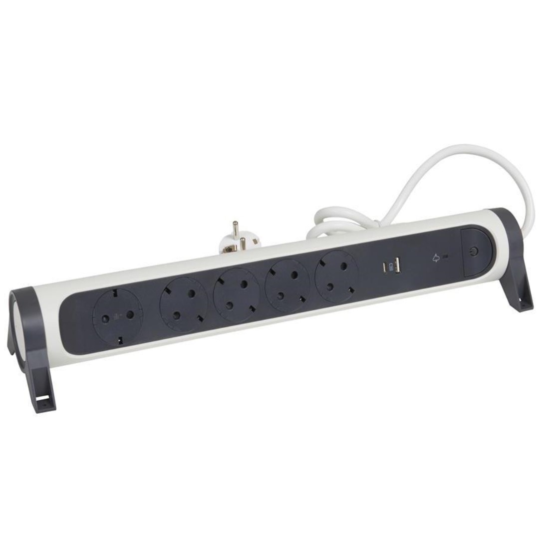 Разклонител БЯЛ 5x2P+E с кабел 1.5 метра с гръмозащита и USB A+C 3A 15W Premium NEW Legrand