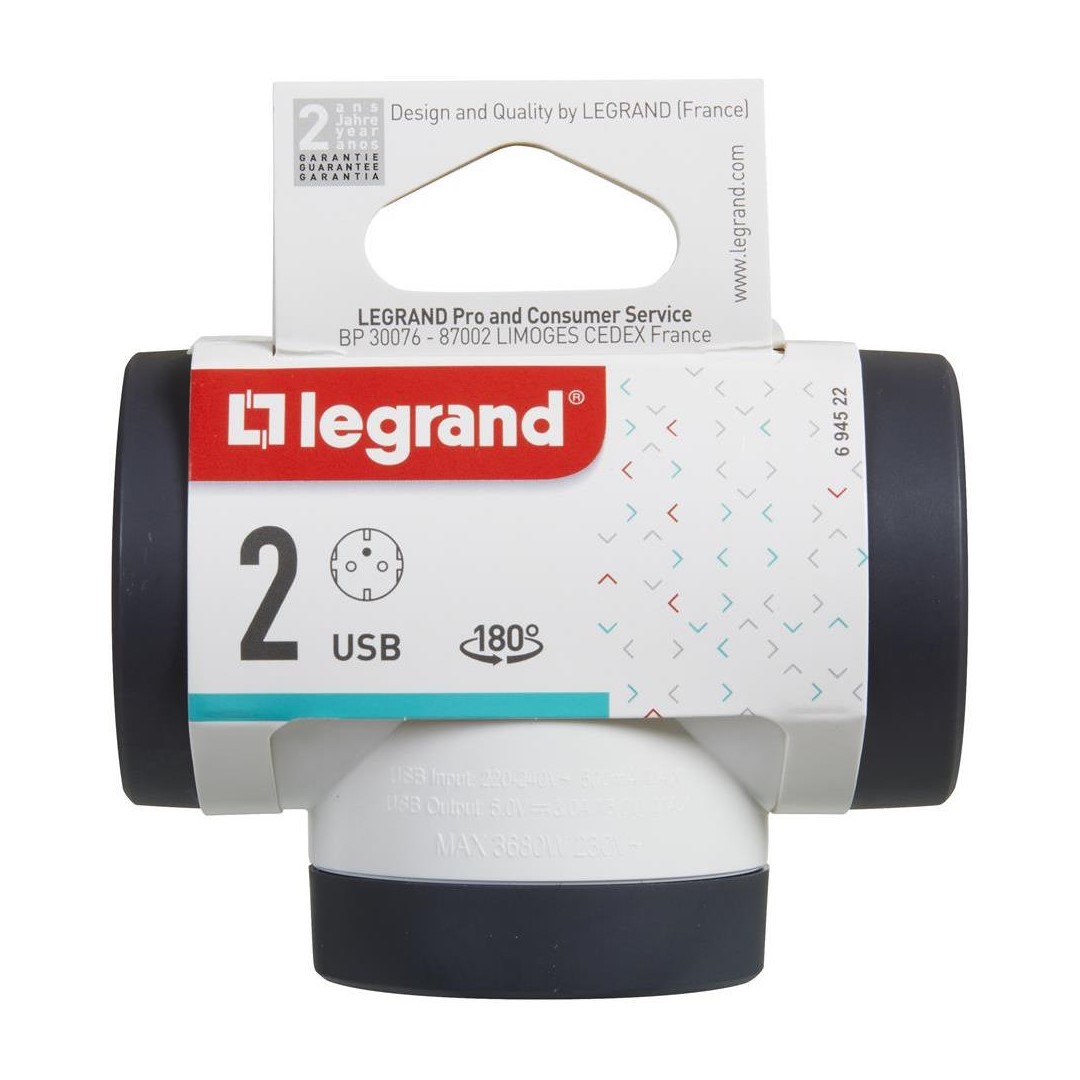 Адаптер за контакт 2х Шуко Т-образен въртящ с USB A+C бял NEW Legrand