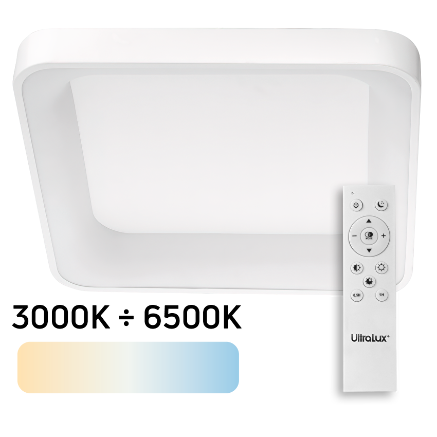 LED Димираща CCT плафониера с дистанционно управление, Бяла, max. 72W, 3000K-6500К, 220-240V AC, Квадрат, IP20
