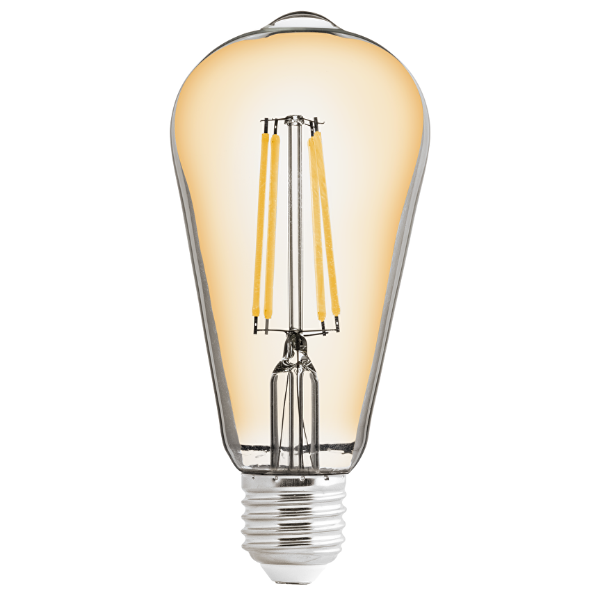 LED filament COB Лампа крушка, Димираща, 8W, E27, 2500K, 220-240V AC, Амбър, ST64