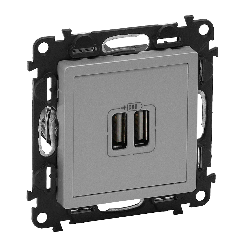 Розетка 2хUSB за зареждане тип A 2.4A 12W цвят Aлуминий Valena Life Legrand