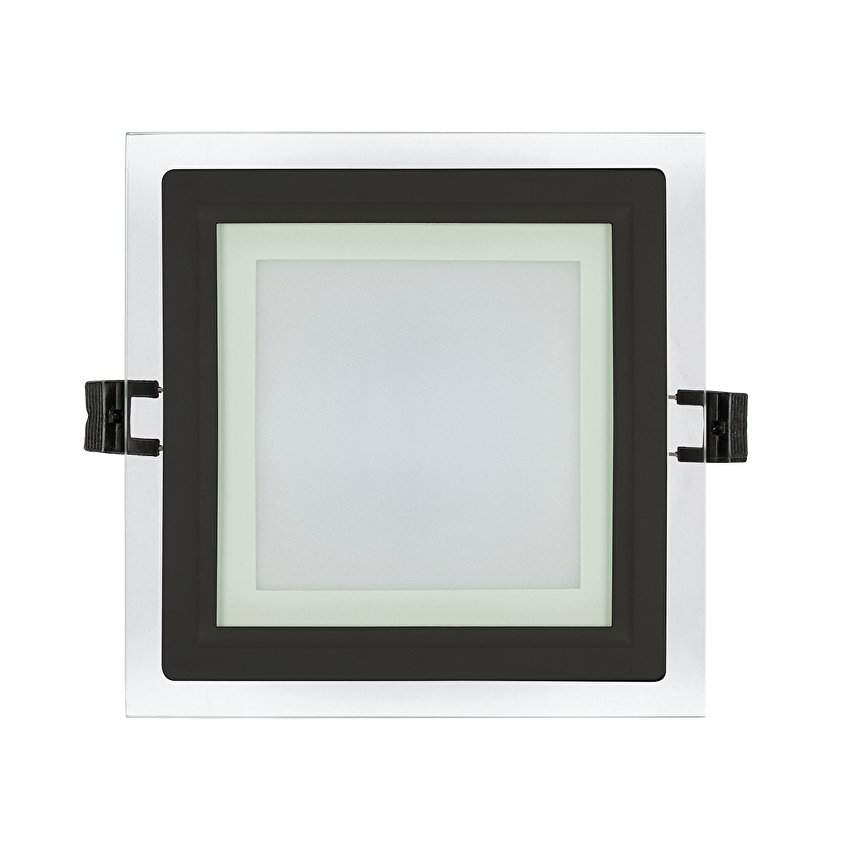 LED Стъклен панел за вграждане, Квадрат, 12W, 4200K, 220-240V AC, IP44, Черен ринг
