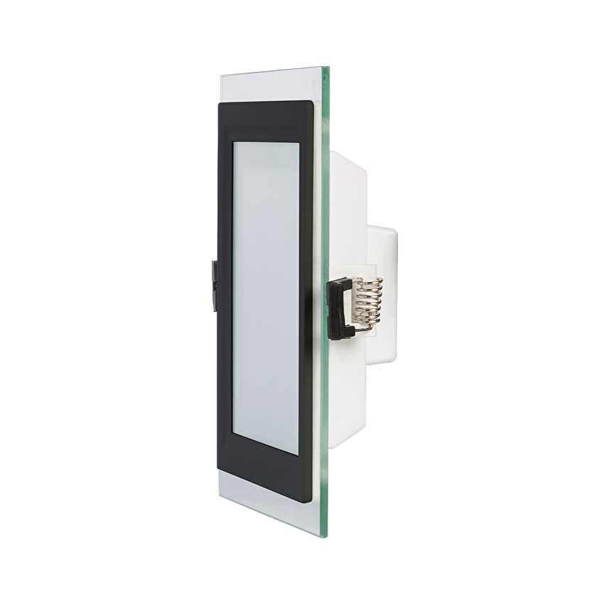 LED Стъклен панел за вграждане, Квадрат, 12W, 4200K, 220-240V AC, IP44, Черен ринг