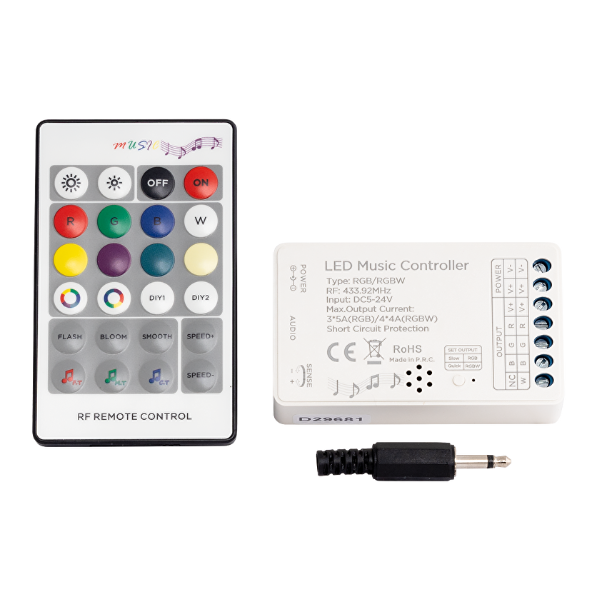 RF АУДИО КОНТРОЛЕР ЗА RGB/RGBW LED ОСВЕТЛЕНИЕ 16А, 5-24V DC