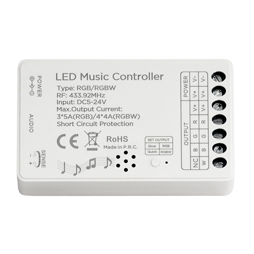 RF АУДИО КОНТРОЛЕР ЗА RGB/RGBW LED ОСВЕТЛЕНИЕ 16А, 5-24V DC