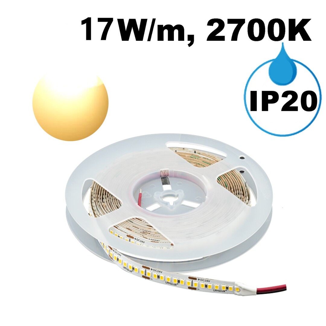 Професионална LED лента 17W/m, 2700K, 24V DC, Топло бяла светлина, Неводоустойчива