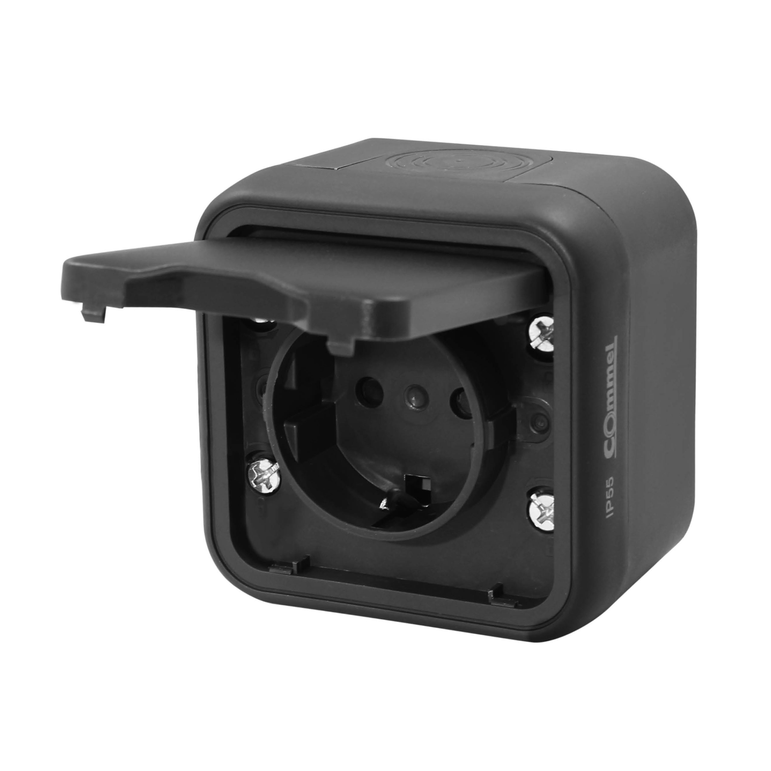 Контакт шуко за открит монтаж IP55 цвят Антрацит Commel