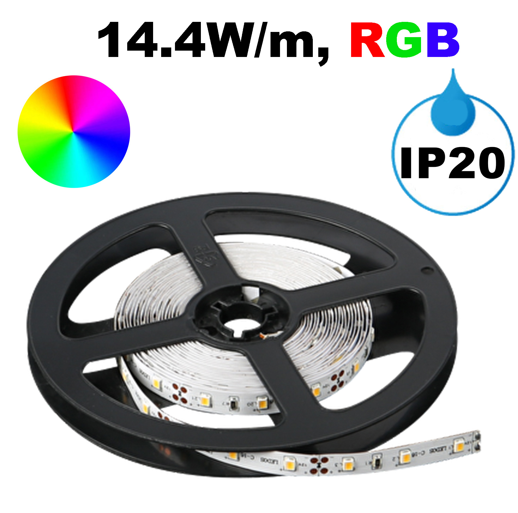 LED лента 14.4W/m, RGB, 5м, 12V DC, Неводоустойчива, 60 LEDs/m, 120°, SMD 5050