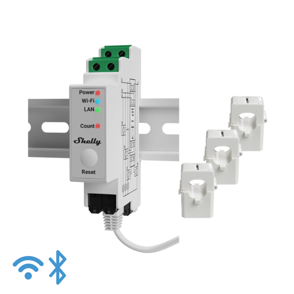 Трифазен Smart мерител 3х 400A за DIN монтаж Shelly PRO 3EM 400A