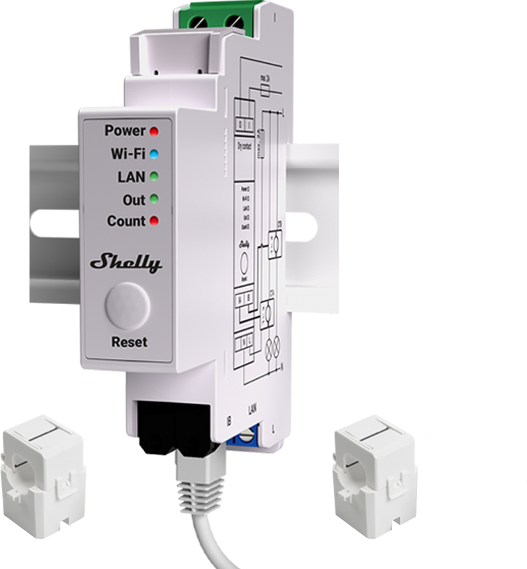 Монофазен Smart мерител 2х 50A за DIN монтаж Shelly PRO EM 50
