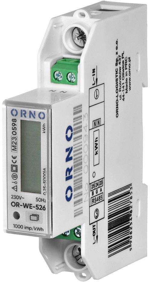 Монофазен електромер за директно мерене на ел. енергия, Modbus, до 4 тарифи, за DIN монтаж 1 мод, 100A, MID ORNO