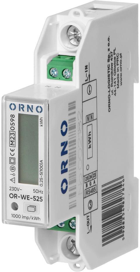 Монофазен електромер за директно мерене на ел. енергия, Modbus, еднотарифен, за DIN монтаж 1 мод, 100A, MID ORNO