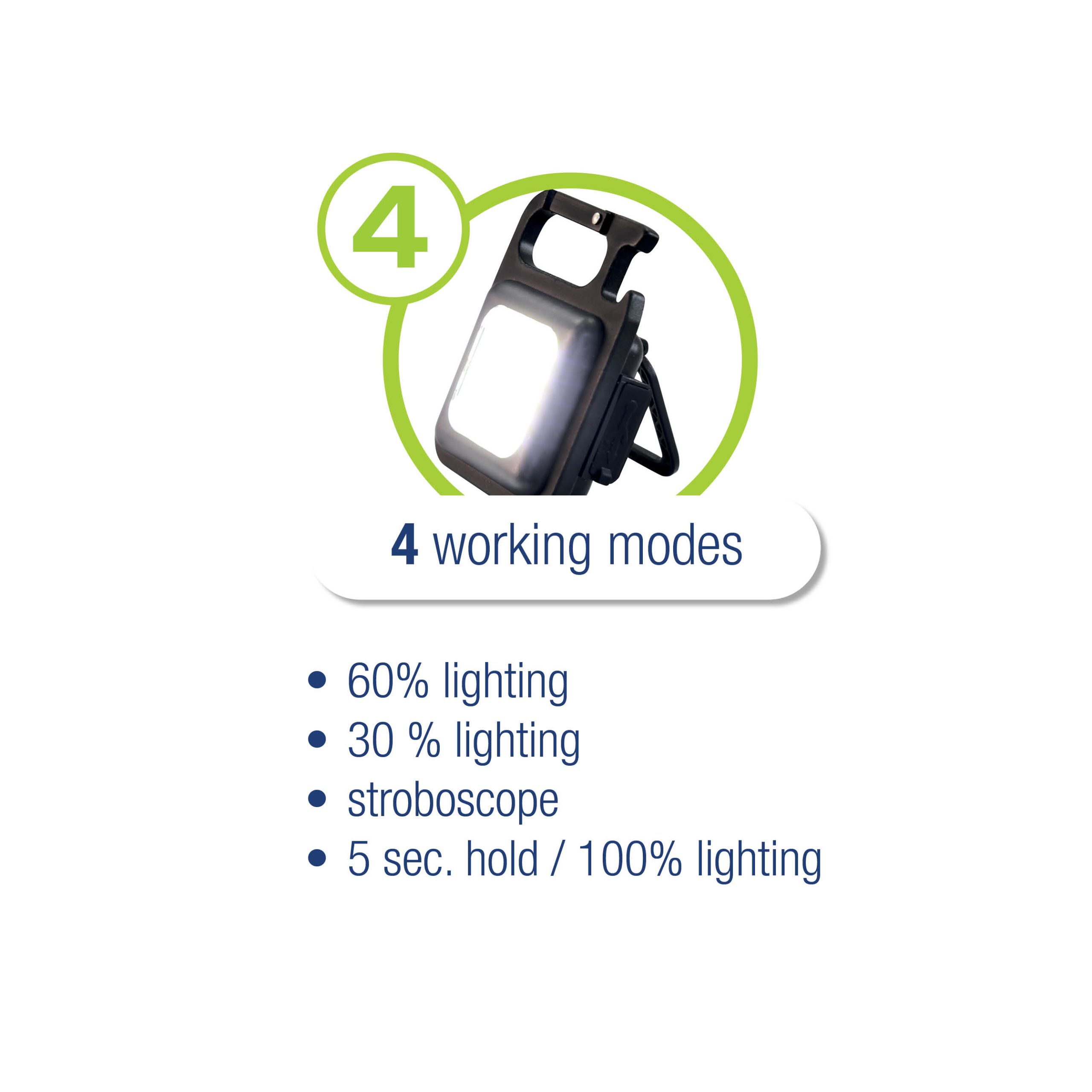 Работна лампа Mini 5W 500lm с USB батерия Li-ion 3,7V 500mAh с карабинер и магнитен държач IP44 Commel