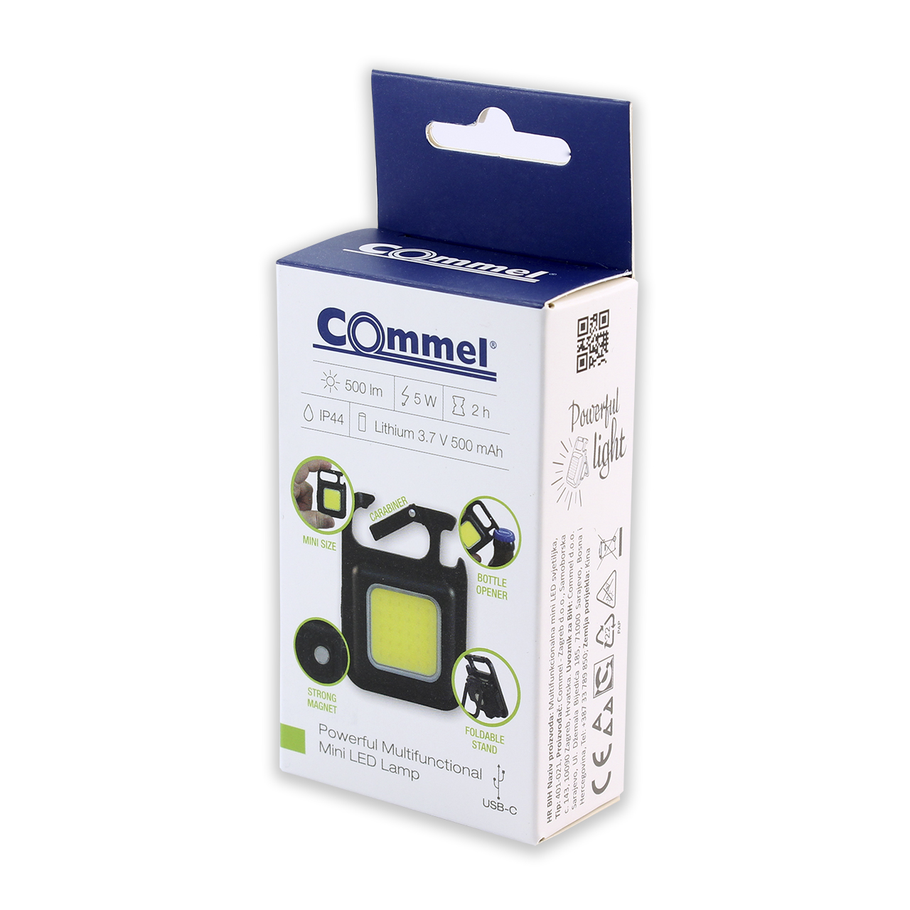 Работна лампа Mini 5W 500lm с USB батерия Li-ion 3,7V 500mAh с карабинер и магнитен държач IP44 Commel