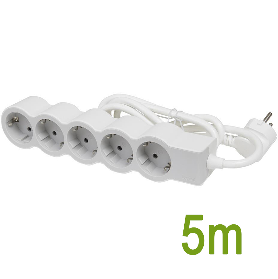 Разклонител БЯЛ 5x2P+E с кабел 5 метра / 3×1.5мм2 Standard NEW Legrand