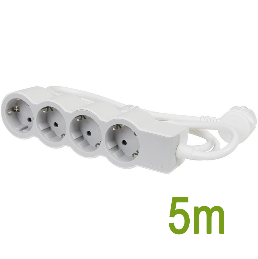 Разклонител БЯЛ 4x2P+E с кабел 5 метра / 3×1.5мм2 Standard NEW Legrand
