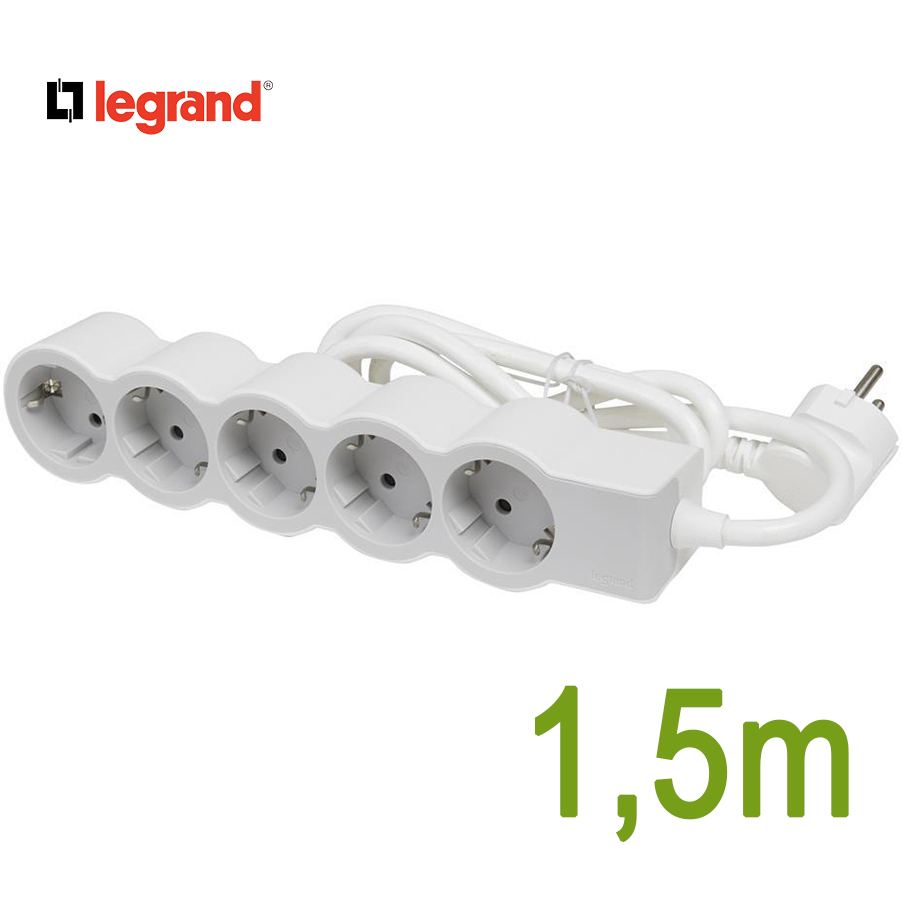Разклонител БЯЛ 5x2P+E с кабел 1.5 метра / 3×1.5мм2 Standard NEW Legrand