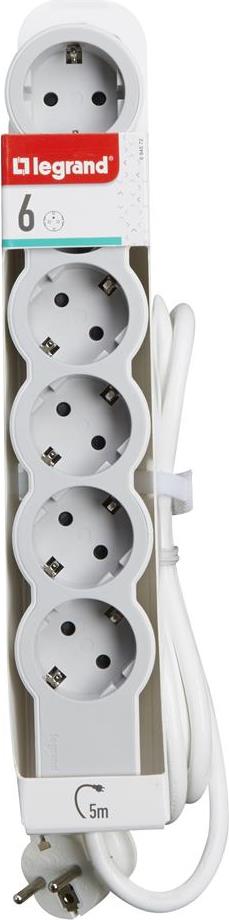 Разклонител БЯЛ 6x2P+E с кабел 5 метра / 3×1.5мм2 Standard NEW Legrand