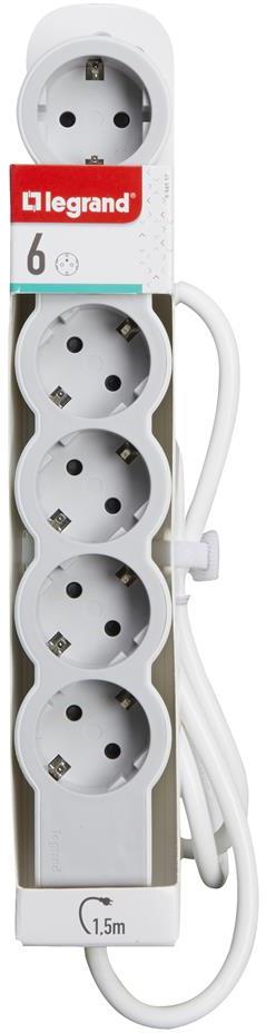 Разклонител БЯЛ 6x2P+E с кабел 1.5 метра / 3×1.5мм2 Standard NEW Legrand