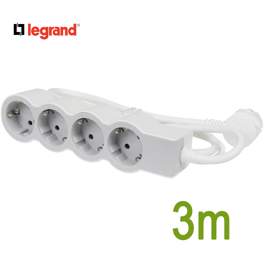 Разклонител БЯЛ 4x2P+E с кабел 3 метра / 3×1.5мм2 Standard NEW Legrand