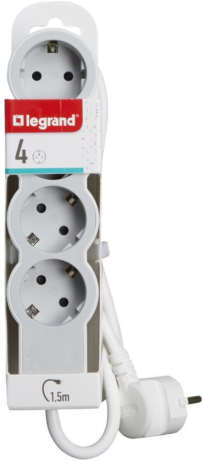 Разклонител БЯЛ 4x2P+E с кабел 1.5 метра / 3×1.5мм2 Standard NEW Legrand